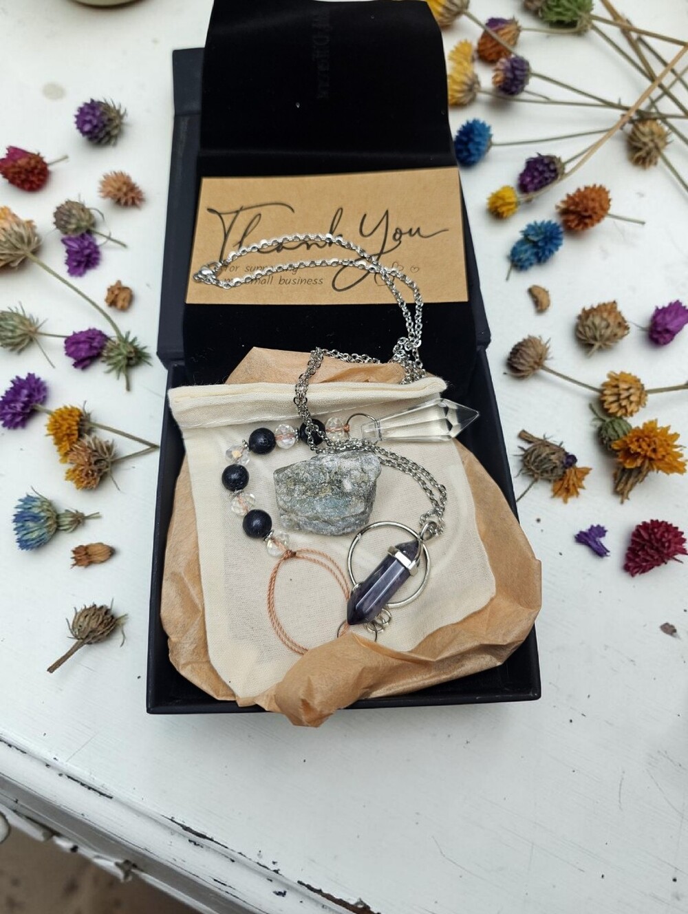 Mixed Stone Pendant Necklace Set in Silver and Black